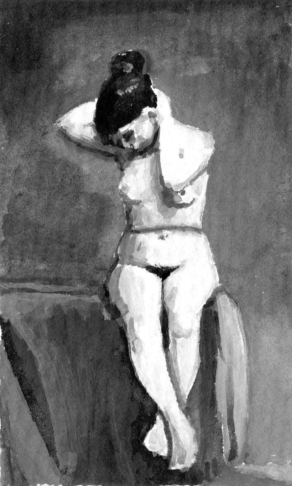Seated Female Nude, Hands Behind Head (2023)