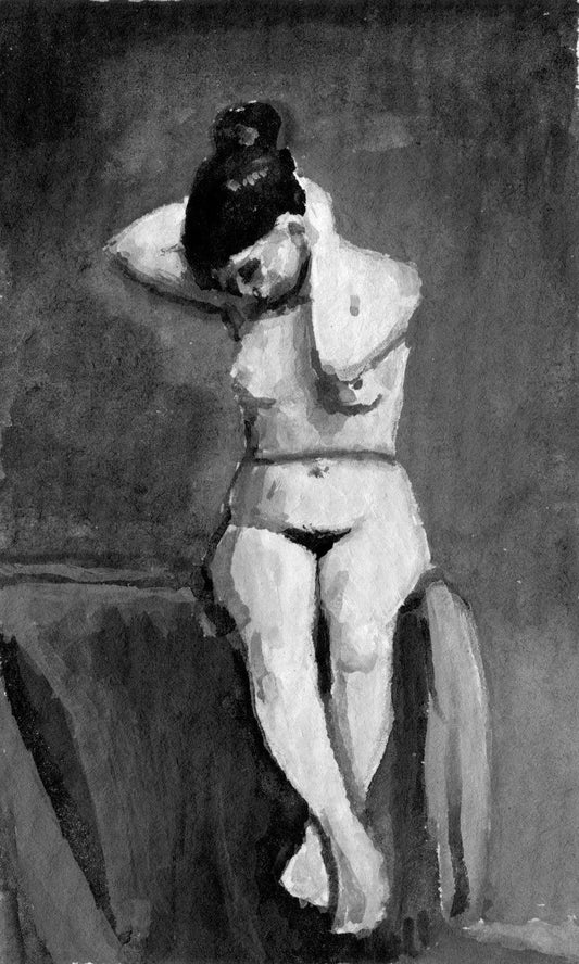 Seated Female Nude, Hands Behind Head (2023)
