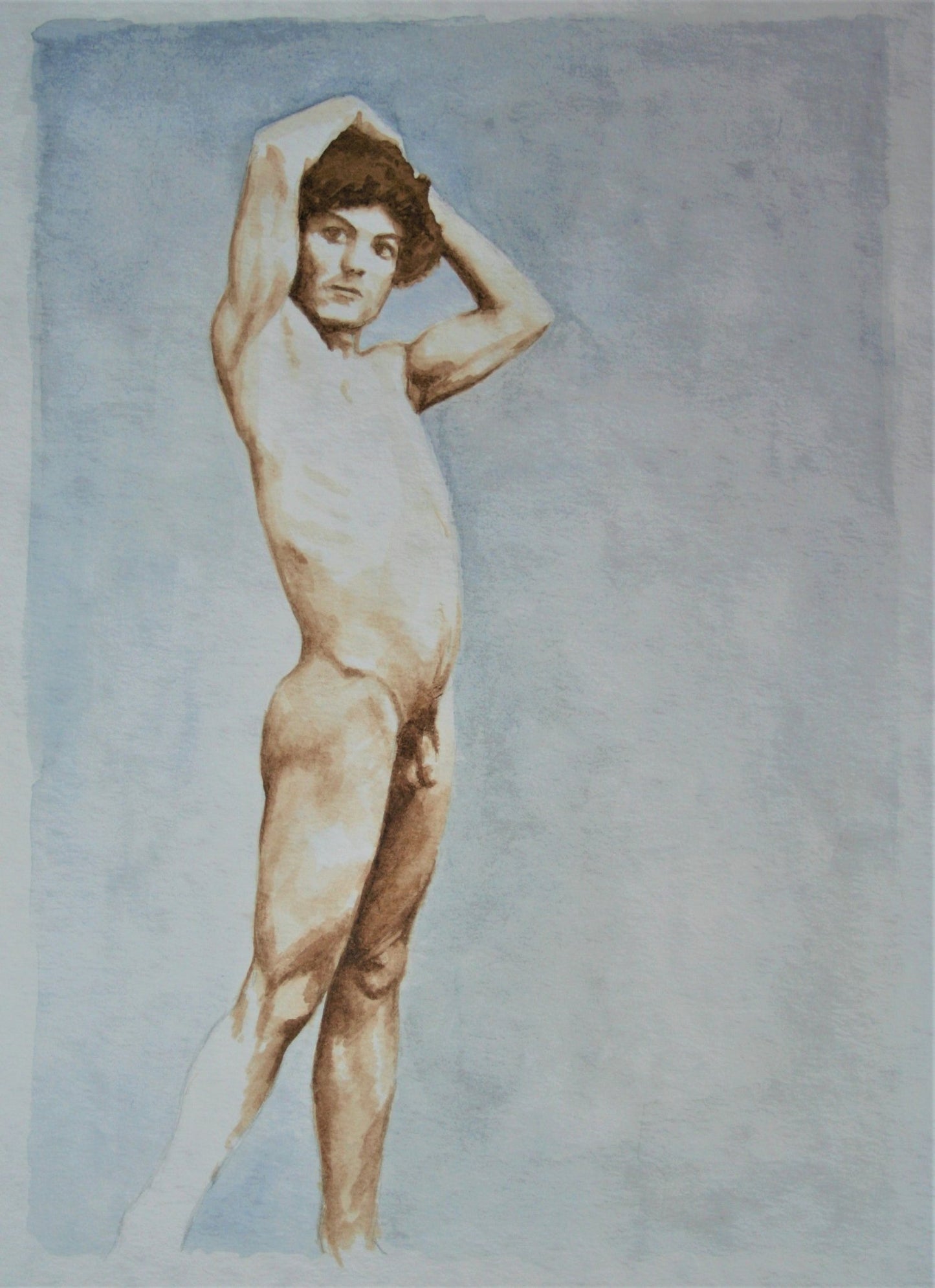 Standing Male Nude, Hands on Head, 2013
